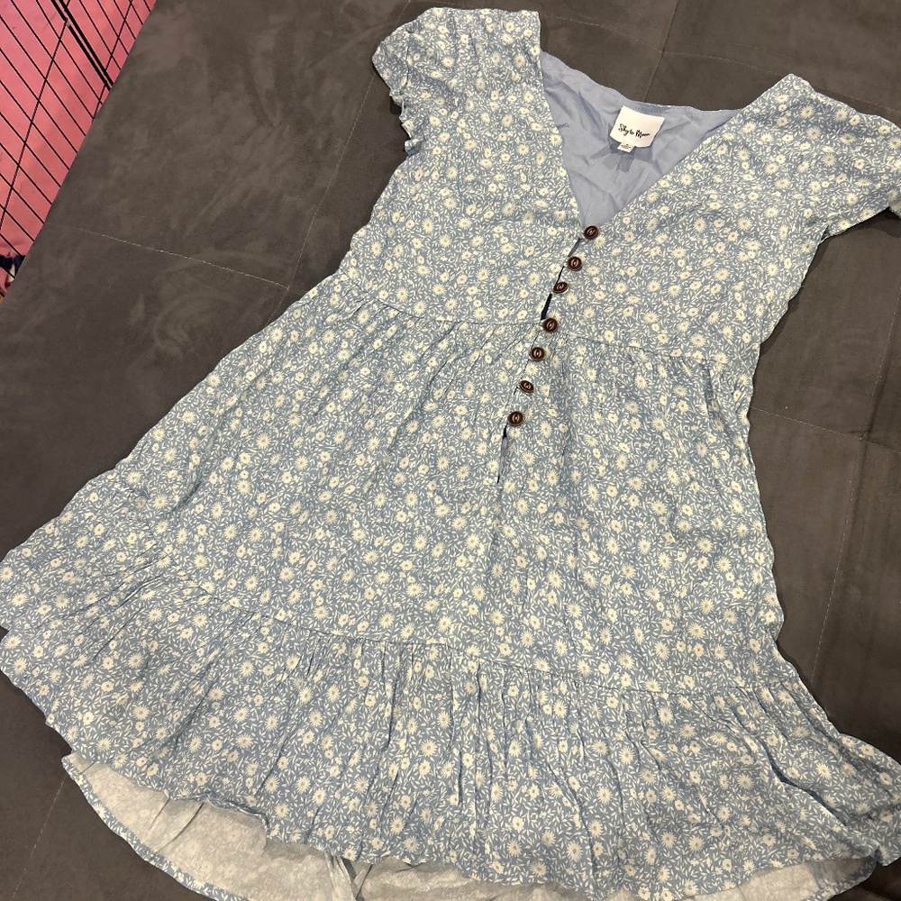 blue floral dress